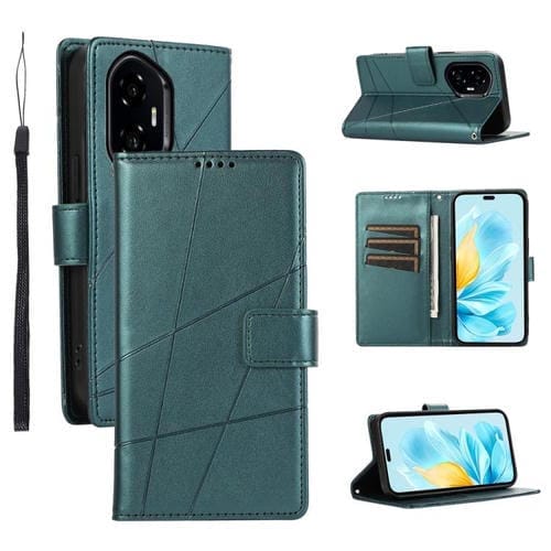 Funda para Teléfono Honor 300 Pro/300 Ultra Cuero Genuino PU con Líneas en Relieve (Verde)
