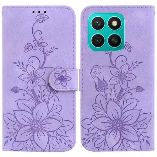 Funda de Piel con Relieve de Lirio para Honor X8C 4G (Morada)