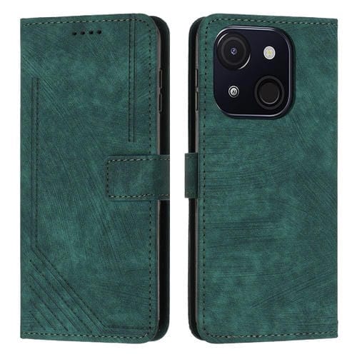 Funda de Cuero Itel A50C con Diseño de Rayas y Cordón (Verde)