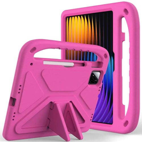 Funda para Tableta a Prueba de Golpes con Mango de Eva y Soporte para Xiaomi Pad 7/7 Pro (Rosa y Rojo)