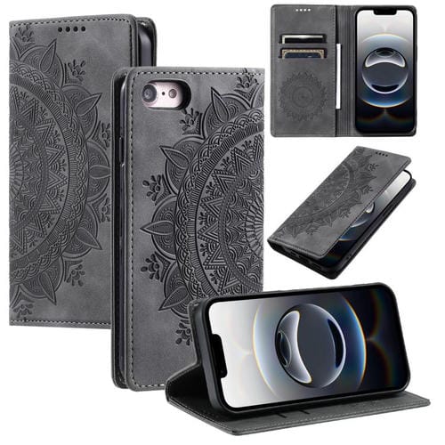 Funda de Cuero Magnética con Relieve Totem para iPhone 16E (Gris)