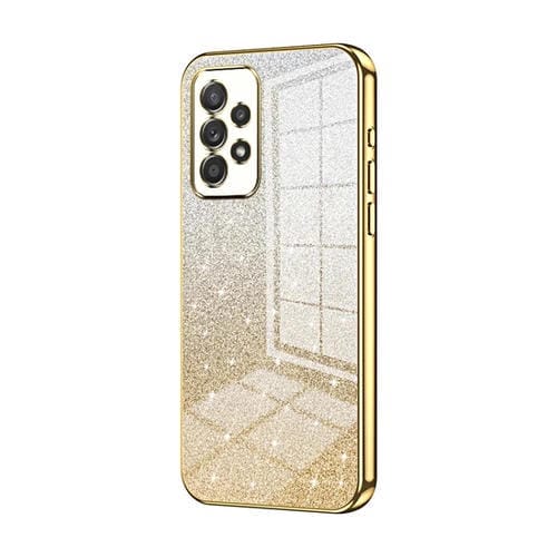 Estuche para Teléfono Samsung Galaxy A52 5G Galvanizado con Polvo de Brillo Degradado (Dorado)