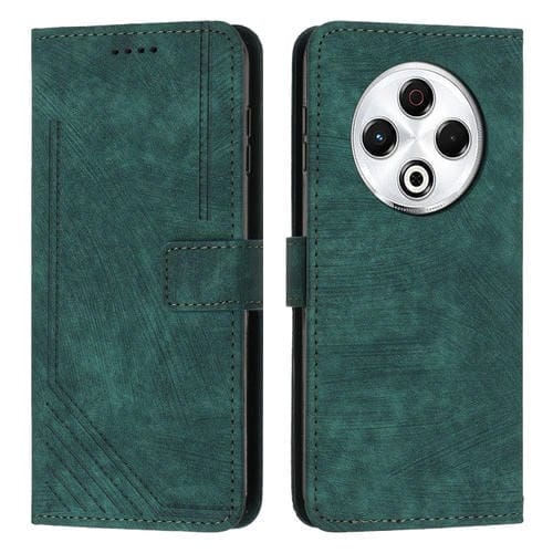 Funda de Piel Sintética con Diseño de Rayas y Cordón Largo para Tecno Spark 30 4G (Verde)