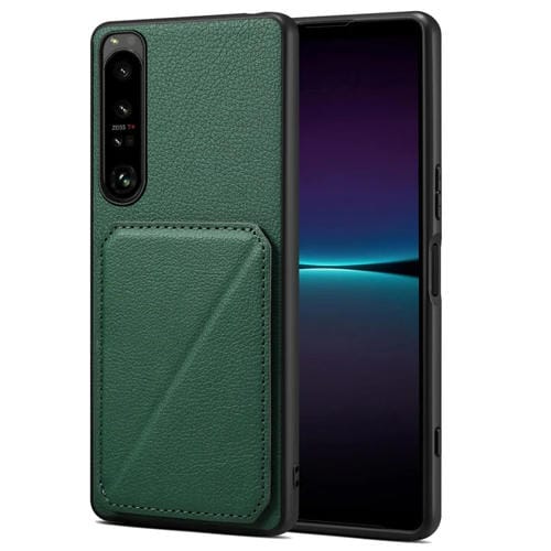 Funda para Sony Xperia 1 IV Denior con Parte Trasera de Piel de Becerro de Imitación y Soporte (Verde)