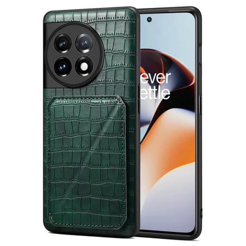 Funda Trasera OnePlus Ace 2 / 11R 5G Denior Piel Cocodrilo Imitación con Soporte (Verde)