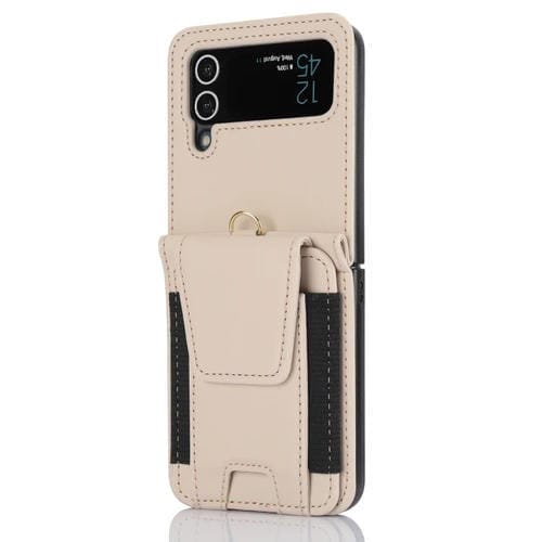 Estuche plegable para Samsung Galaxy Z Flip3 con ranuras para tarjetas y cordón largo (Albaricoque)