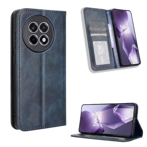 Funda de Cuero OnePlus Ace 5 5G / 5 Pro 5G / 13R 5G Textura Retro Hebilla Magnética (Azul)