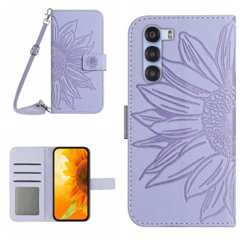 Funda de Cuero para ZTE Nubia S 5G A403Zt con Diseño de Girasol y Cordón (Morado)