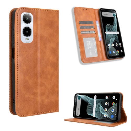 Funda de Cuero para Cricket Icon 6 con Textura Retro y Hebilla Magnética (Marrón)