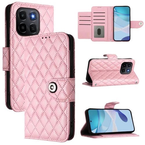 Funda de cuero con textura rómbica y cordón para Honor X6c 4G (rosa)