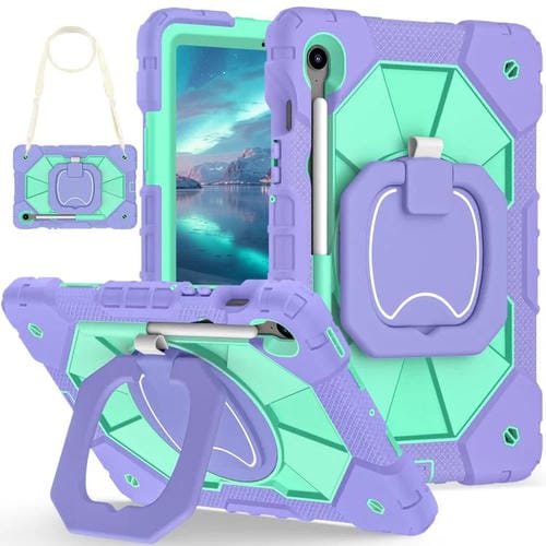 Funda híbrida de silicona con diseño de robot para Samsung Galaxy Tab S10 FE/S9 (morado y verde menta)