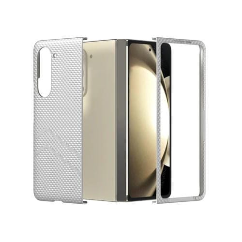 Estuche para teléfono Samsung Galaxy Z Fold5 PC a prueba de golpes con pintura de diamante y textura esmerilada (Plata)