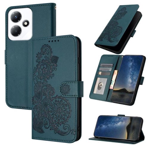 Funda de Cuero con Tapa y NFC para Infinix Hot 30 Play con Diseño Flor de Datura (Verde Oscuro)
