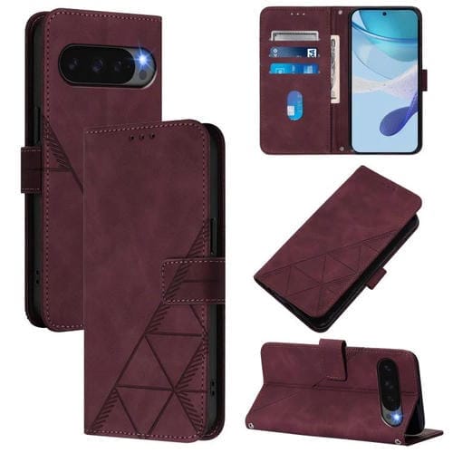 Funda de Cuero con Tapa y Relieve 3D para Google Pixel 10 Pro (Rojo Vino)