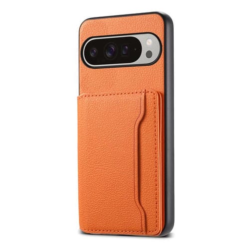 Funda para Google Pixel 10 Pro XL con textura de becerro y diseño de bolso de tarjeta de cobertura total (naranja)