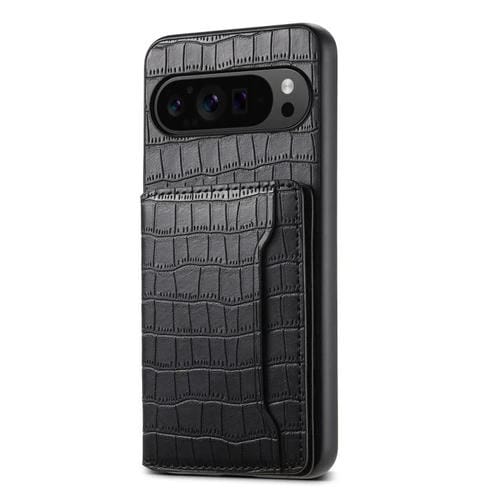 Funda para teléfono con textura de cocodrilo y diseño de cartera para Google Pixel 10 Pro/10 (negra)