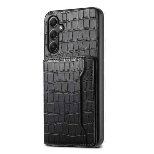 Funda para Teléfono Samsung Galaxy A24 5G Diseño Bolsa para Tarjetas Textura Cocodrilo (Negro)
