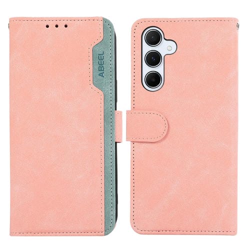 Funda de Cuero Abeel para Samsung Galaxy A54 5G Color Block Magnética Rfid (Rosa-Cian)