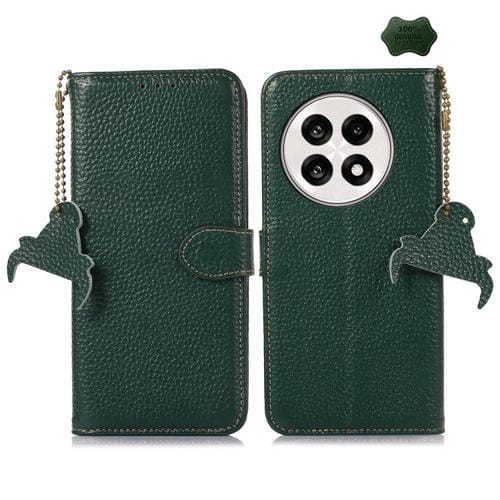 Funda de Cuero Genuino con Textura de Lichi Rfid para OnePlus Ace 5/13R 5G (Verde)