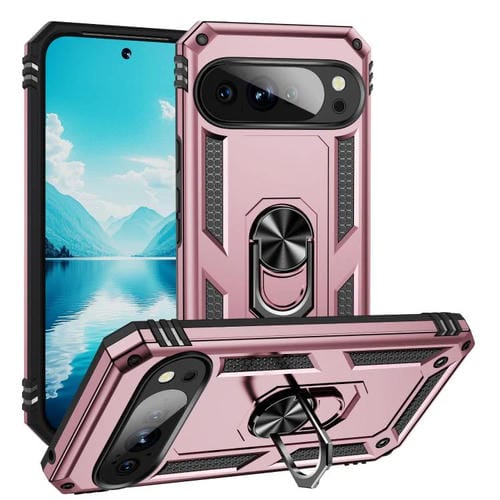 Funda TPU + PC para Google Pixel 10 Pro XL con Soporte a Prueba de Golpes (Oro Rosa)