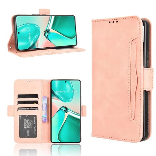 Funda de Piel con Textura de Becerro y Ranuras para Tarjetas Asus Zenfone 12 Ultra (Rosa)