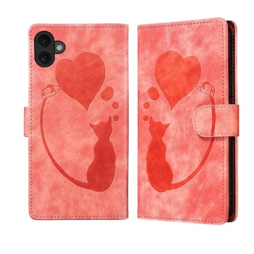 Funda de piel con relieve de gato y corazón para iPhone 17 (naranja)