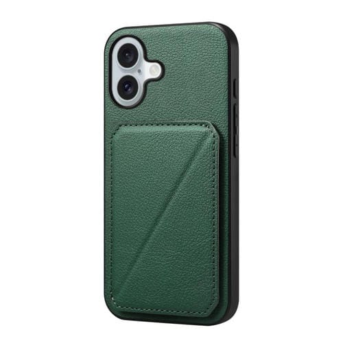 Funda para iPhone 17 D04 con textura de becerro y ranura para dos tarjetas (verde)