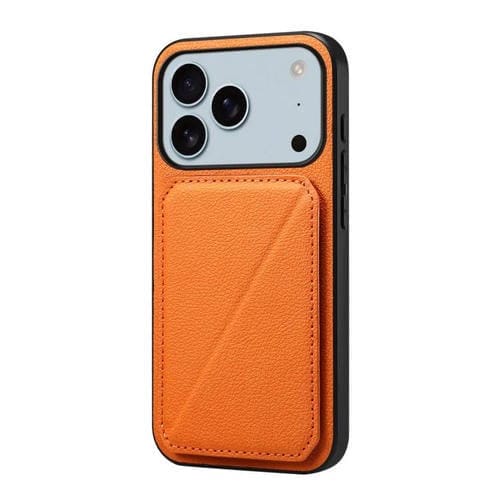 Funda para iPhone 17 Pro D04 con textura de becerro y ranura para dos tarjetas (naranja)