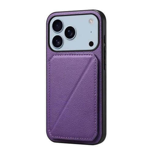 Funda para iPhone 17 Pro D04 con textura de becerro y ranura para dos tarjetas (morado)
