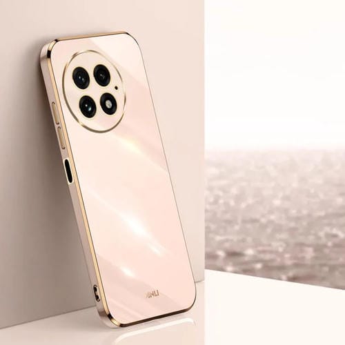 Funda para Teléfono OnePlus 13 Xinli con Borde Dorado y Revestimiento 6D Recto (Rosa)