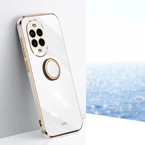 Funda Huawei Nova 13 Pro Xinli TPU a Prueba de Golpes con Borde Dorado y Soporte para Anillo (Blanco)