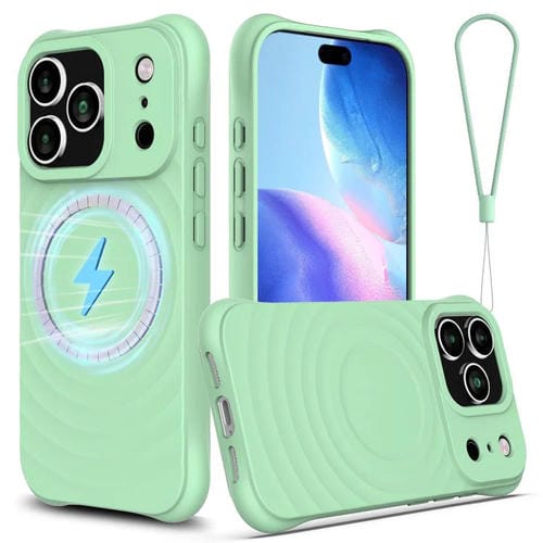 Funda de silicona líquida magnética MagSafe con textura ondulada para iPhone 17 Pro (verde)