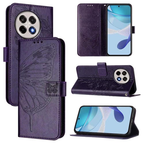 Funda de Cuero OnePlus Ace 5 Pro/Ace 5 con Diseño de Mariposa en Relieve (Morado Oscuro)