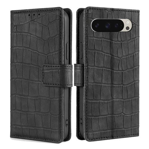 Funda de Piel con Cierre Magnético para Google Pixel 9 (Negra) Diseño Cocodrilo