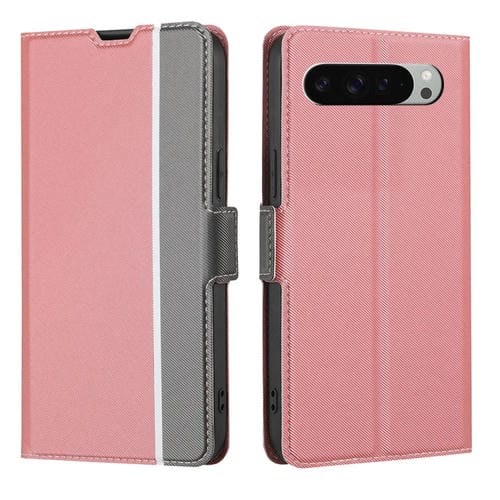 Funda de Cuero con Textura de Sarga y Botones Laterales para Google Pixel 9 Pro XL (Rosa)