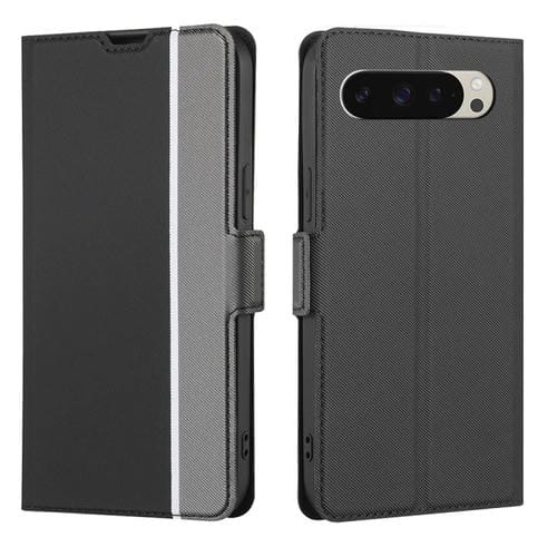 Funda de Cuero con Textura de Sarga y Botones Laterales para Google Pixel 9 (Negra)