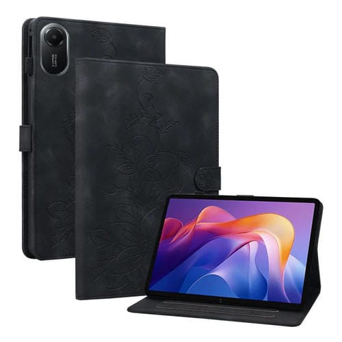 Funda de piel con relieve Lily para Redmi Pad 2 / Redmi Pad SE 11 2025 (negra)