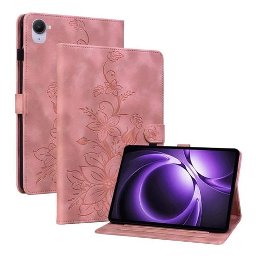 Funda de piel con relieve de lirio para Xiaomi Redmi K Pad de 8,8 pulgadas (rosa)