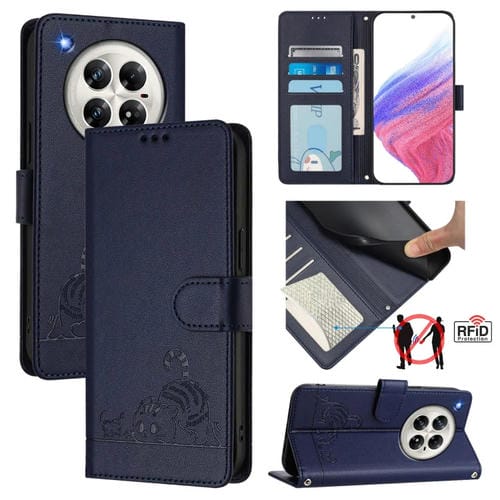 Funda Cuero Rfid para Infinix Zero 40 4G/5G con Cordón Estampado Rata y Gato (Azul)