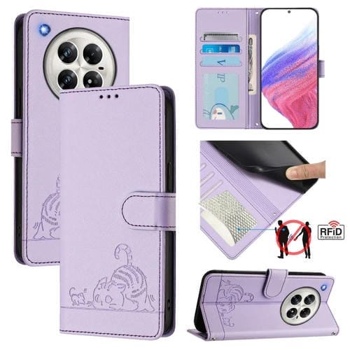 Funda de Cuero Rfid para Infinix Zero 40 4G/5G con Estampado de Rata y Gato y Cordón (Morado)