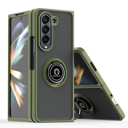 Funda de TPU + PC con anillo para Samsung Galaxy Z Fold5 Q Shadow 1 Series (verde militar)