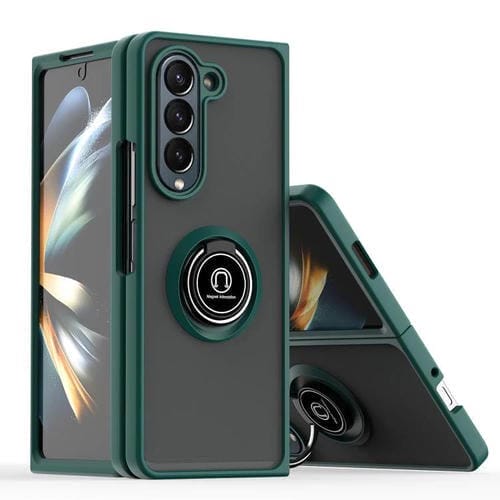 Funda de TPU + PC con anillo para Samsung Galaxy Z Fold5 Q Shadow 1 Series (verde oscuro)