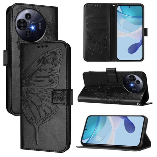 Funda de Cuero con Relieve de Mariposa para TCL 50 Pro Nxtpaper (Negra)