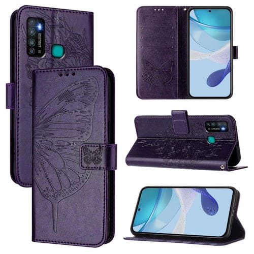 Funda de Cuero con Diseño de Mariposa En Relieve para Infinix Hot 9/9 Pro (Morado Oscuro)