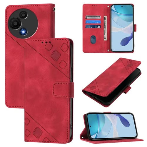Funda de piel con relieve NxtPaper/605 para TCL 60 SE (roja)