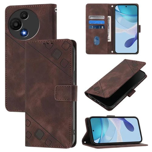 Funda de piel con relieve NxtPaper/605 para TCL 60 SE (marrón)