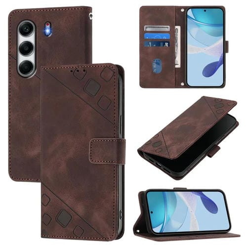 Funda de Piel con Relieve para Tecno Camon 40 4G (Marrón)