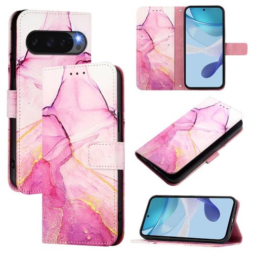 Funda de Cuero con Tapa para Google Pixel 10 y 10 Pro Pt003 Diseño Mármol (Rosa, Morado y Dorado)