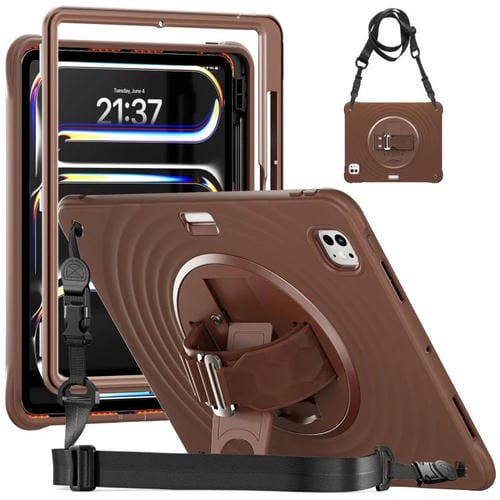 Funda híbrida Silicona con Soporte Giratorio para iPad Pro 13 (2024) (Chocolate)