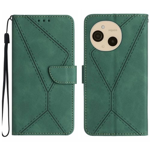Funda de Cuero con Relieve y Costuras para Sharp Aquos Sense9 (Verde)